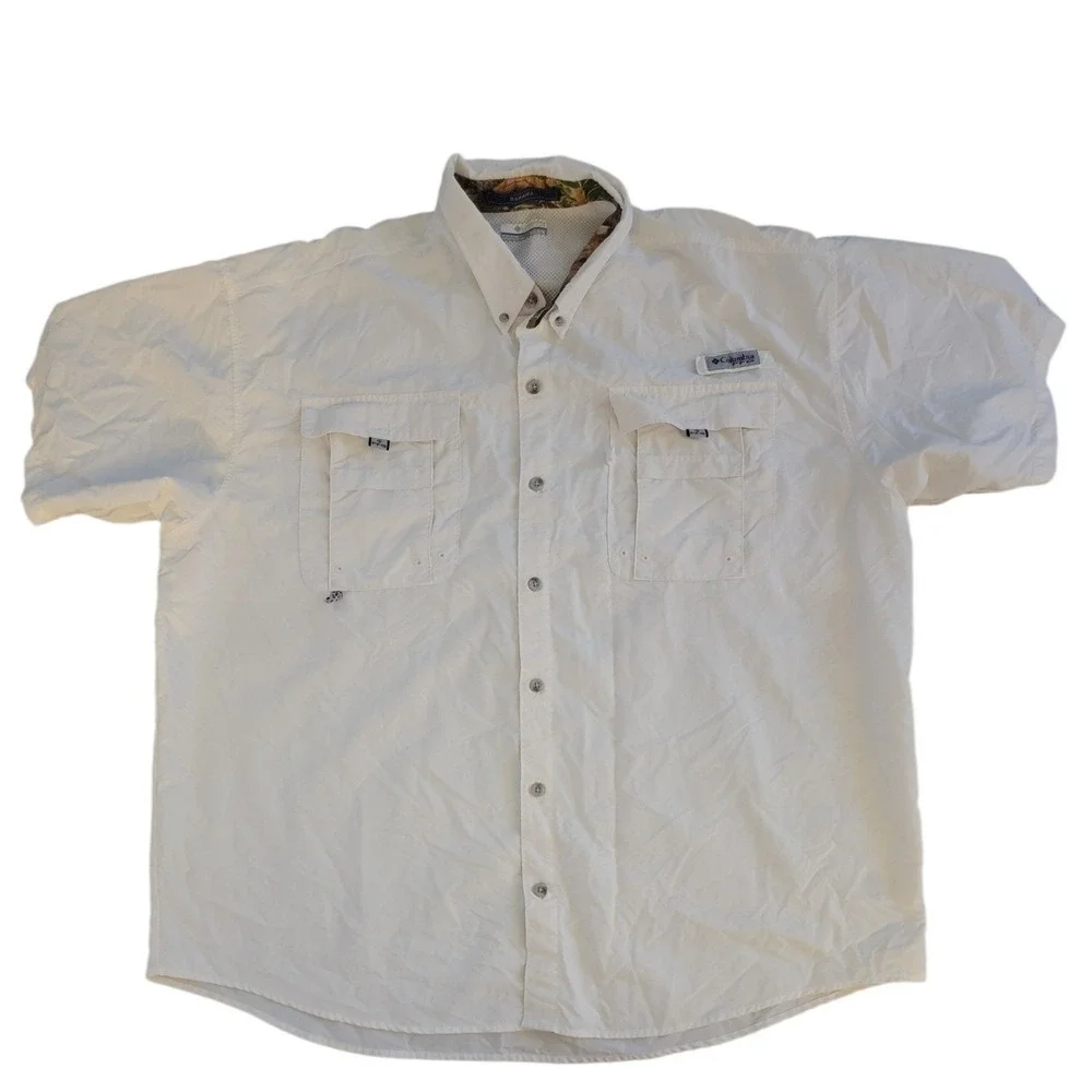 Columbia PFG Bahama Vent Fishing Shirt Mens XXL‎ White Short Sleeve Omni Shade